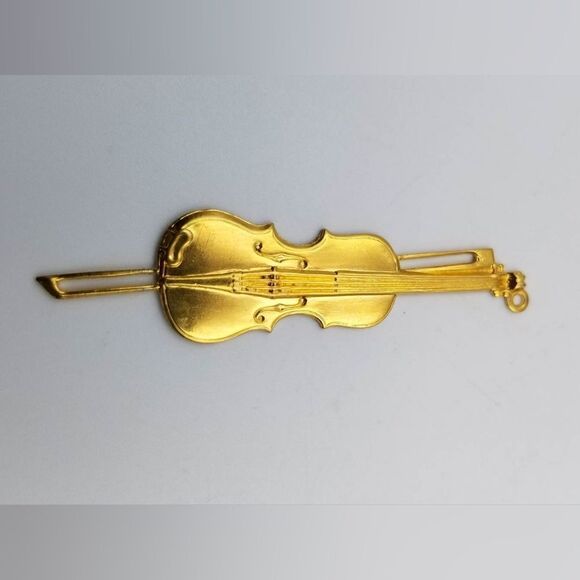 Gold brushed violin brooch - Picture 1 of 2
